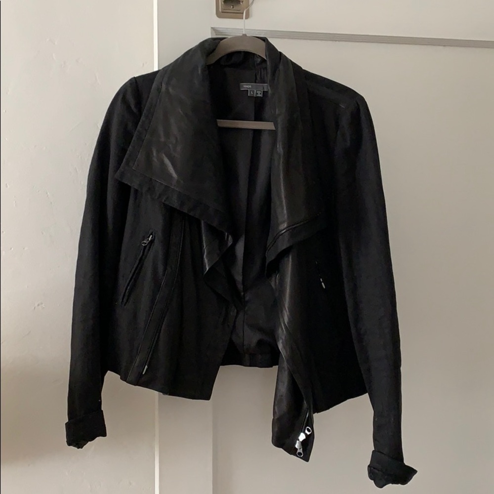 Vince. Linen and Leather moto jacket sz Large